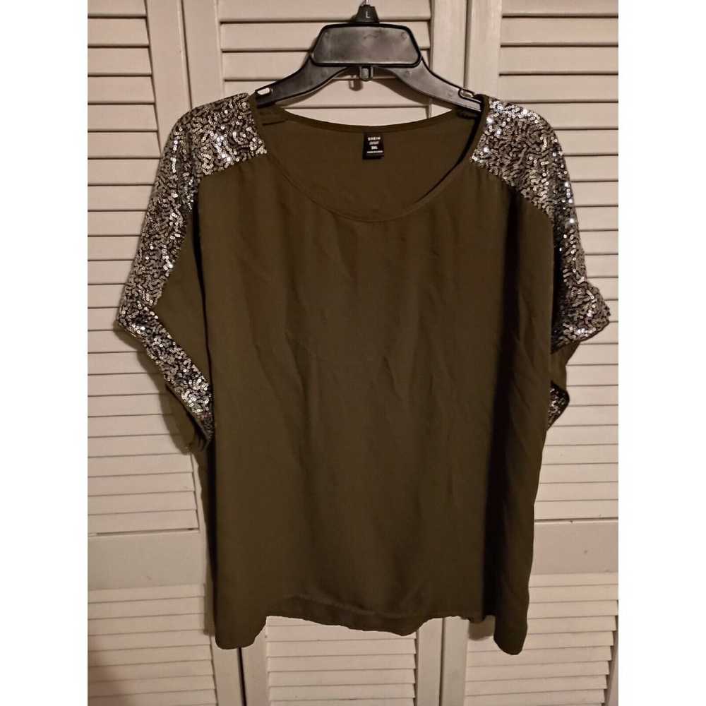 Shein Curve Womens Blouse Size 3XL Green Glitter … - image 1