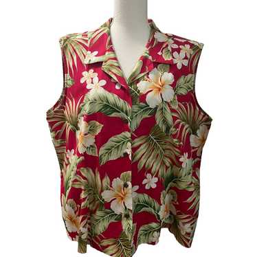 Vintage Bishop St. Red Floral Hawaiian Print Slee… - image 1