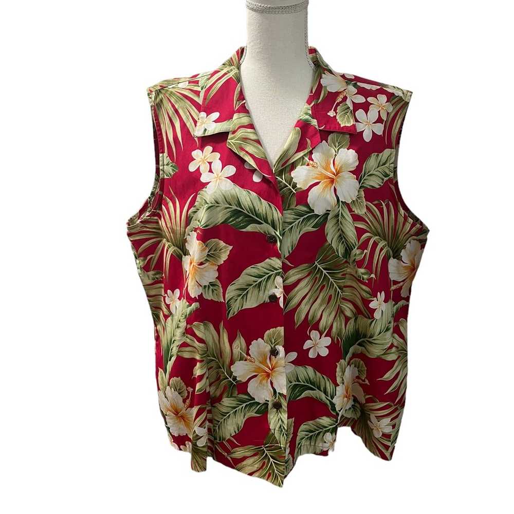 Vintage Bishop St. Red Floral Hawaiian Print Slee… - image 2