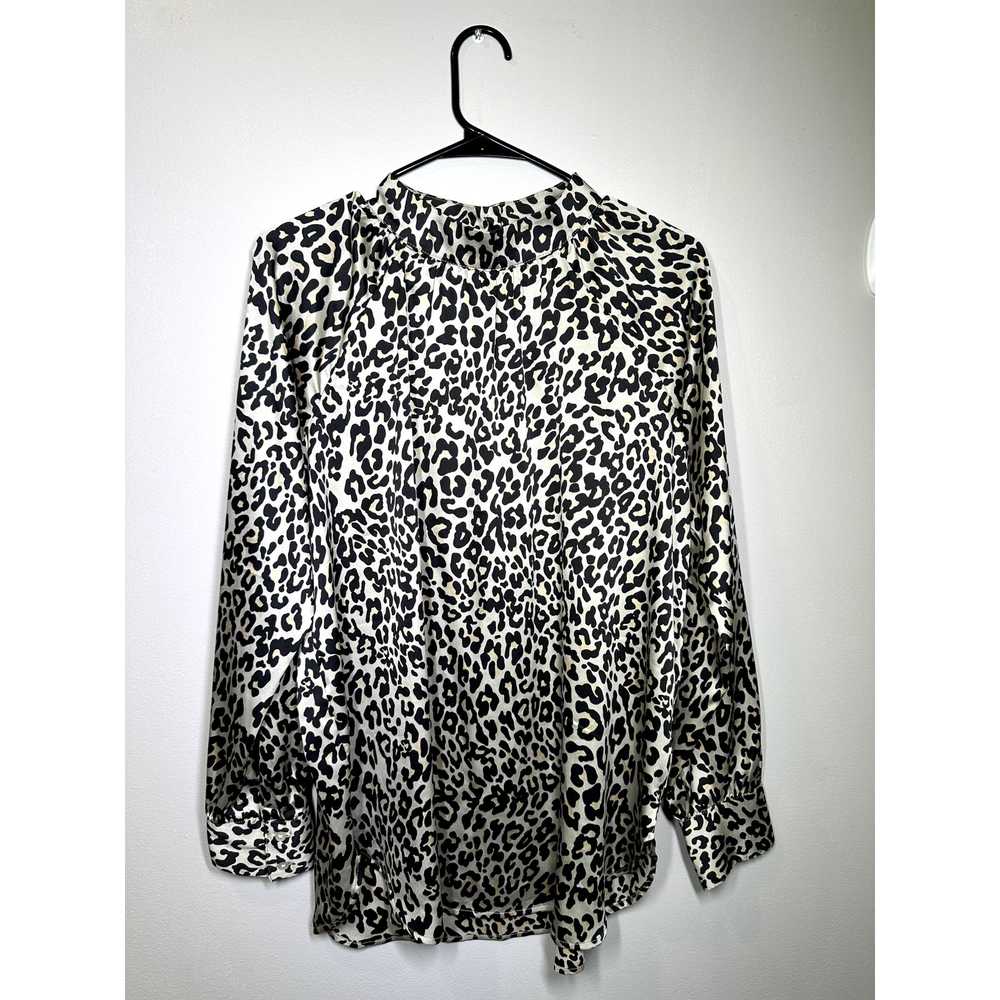 LOFT M Satin Top Blouse Bronze Leopard High Neck … - image 1