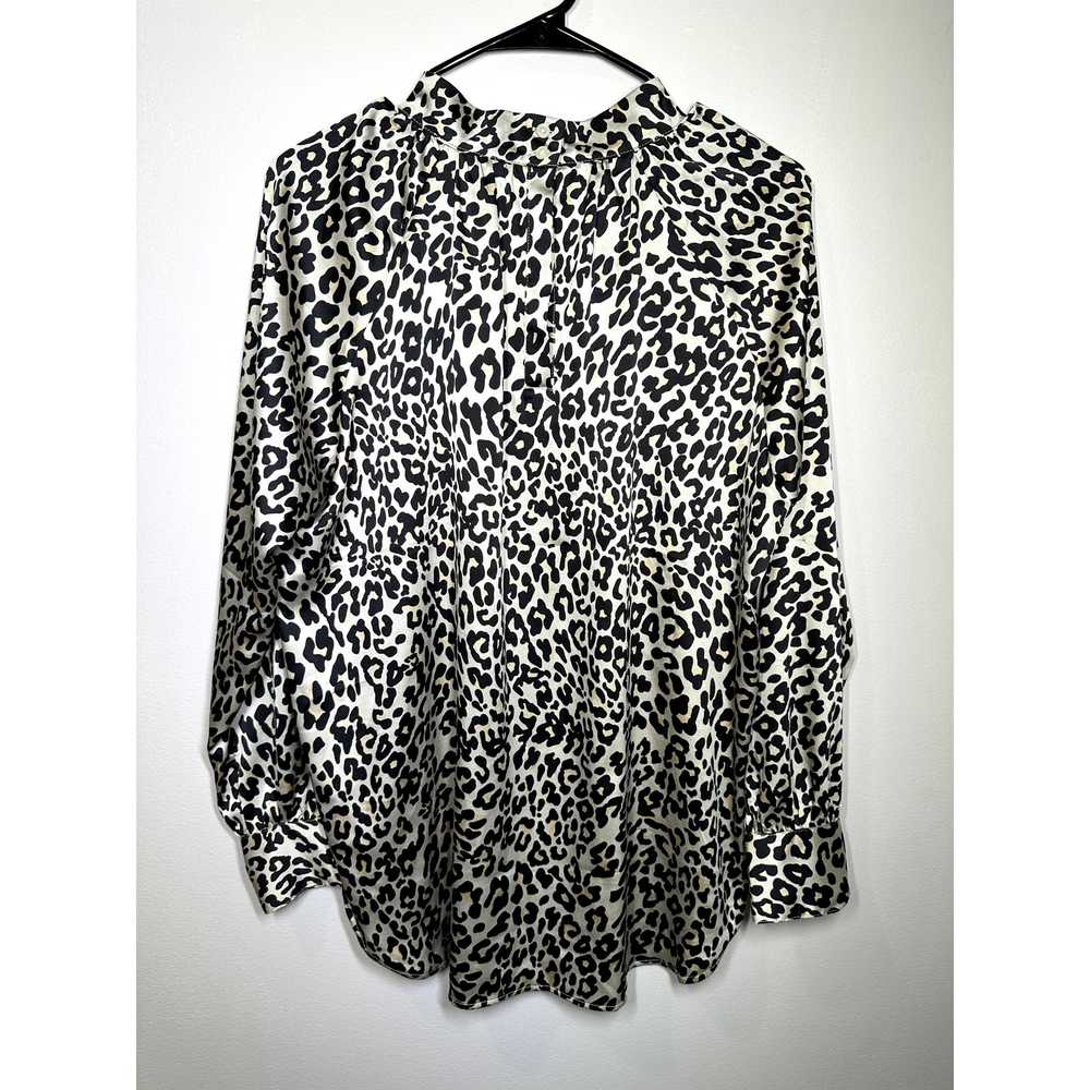 LOFT M Satin Top Blouse Bronze Leopard High Neck … - image 2