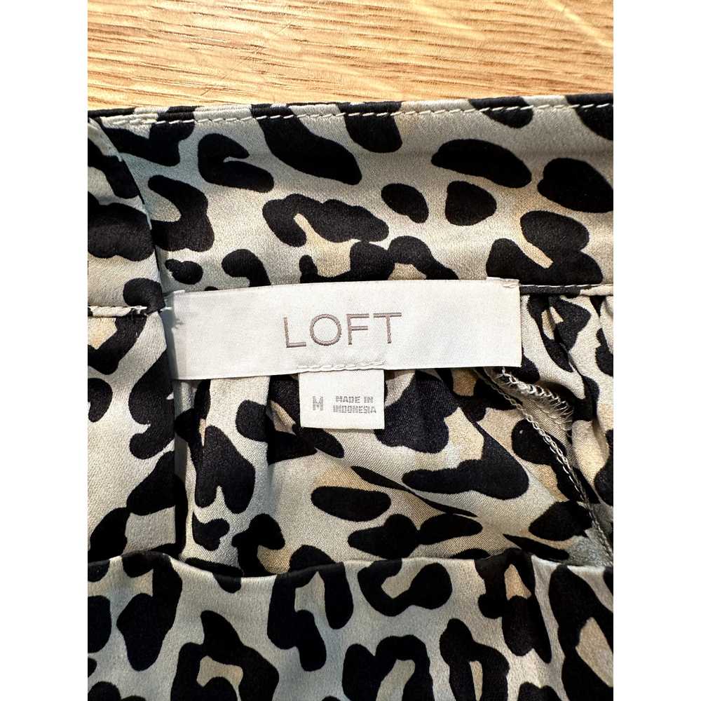 LOFT M Satin Top Blouse Bronze Leopard High Neck … - image 3