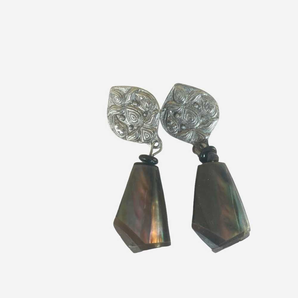 Dangle Pewter Tone Earrings Natural Stone Vintage - image 3