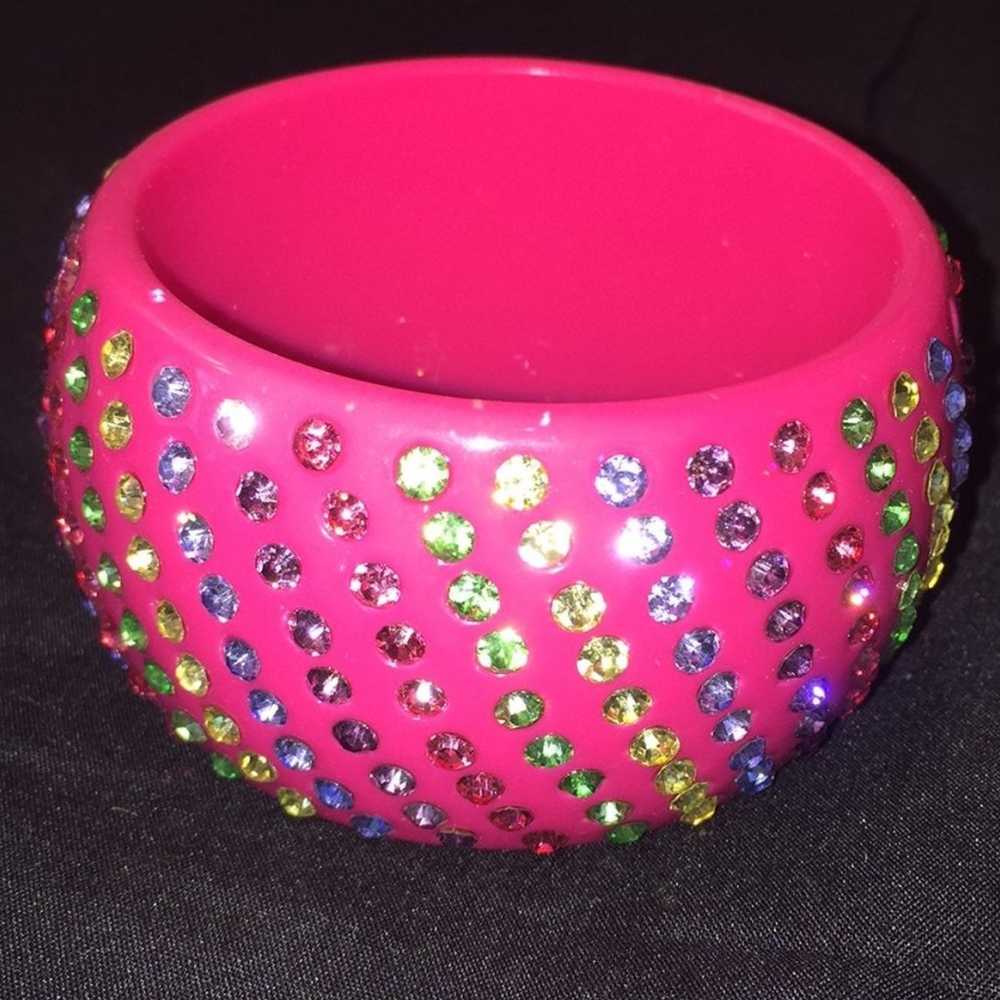 Vintage chunky plastic hot pink rhinestone bracel… - image 1