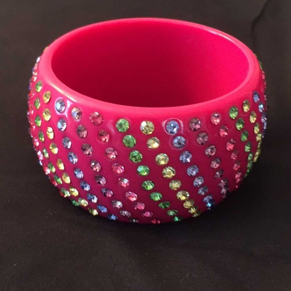 Vintage chunky plastic hot pink rhinestone bracel… - image 2