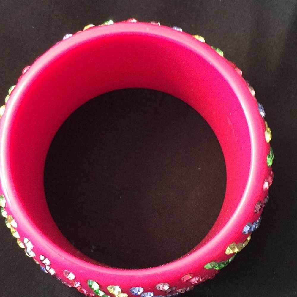 Vintage chunky plastic hot pink rhinestone bracel… - image 3