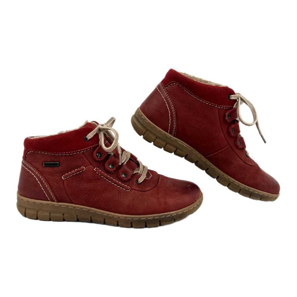 Josef Seibel Red Brown Fuzzy Lined Lace Up Boots … - image 1