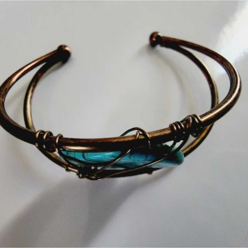 Cuff bangle with wire wrapped turquoise color sto… - image 3