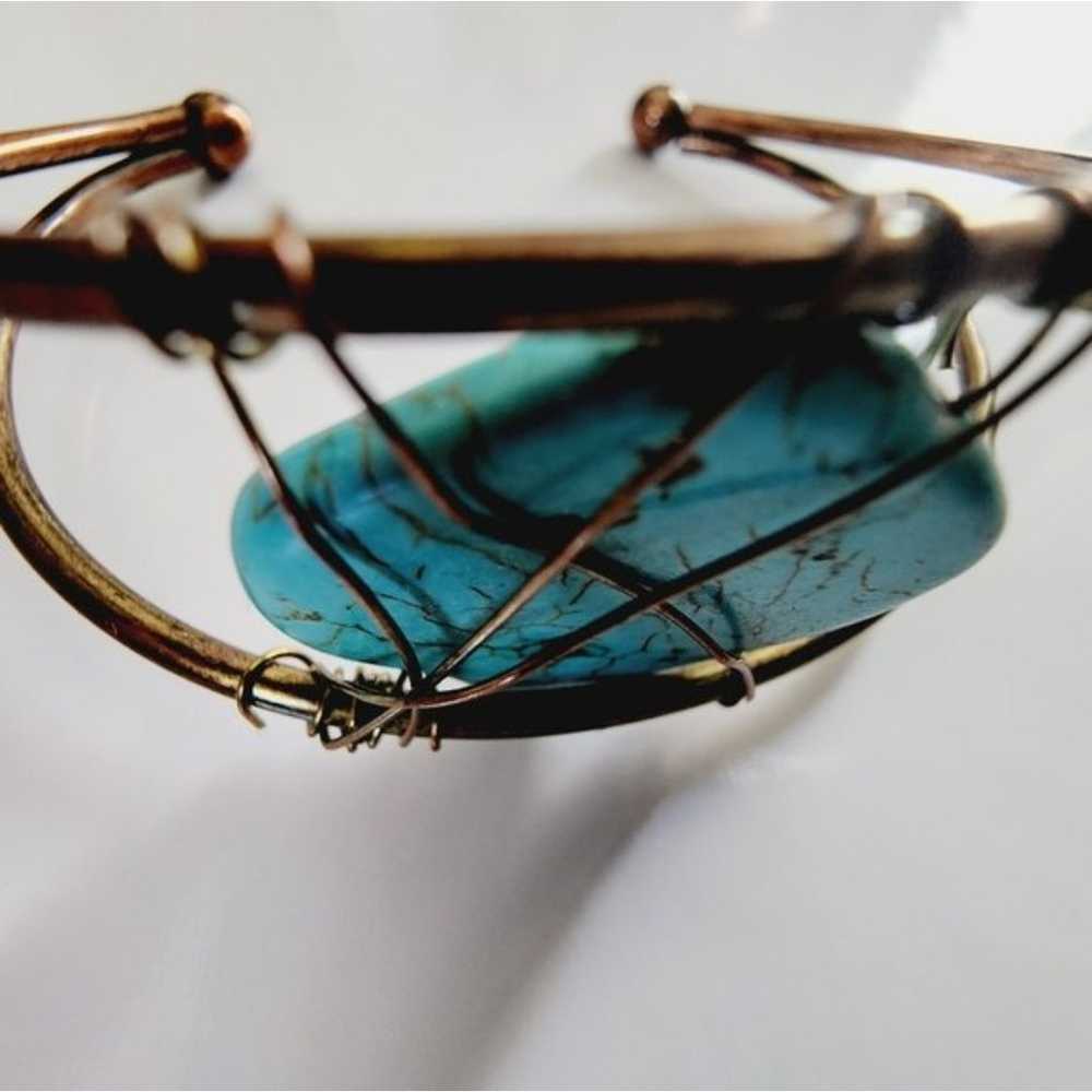 Cuff bangle with wire wrapped turquoise color sto… - image 4