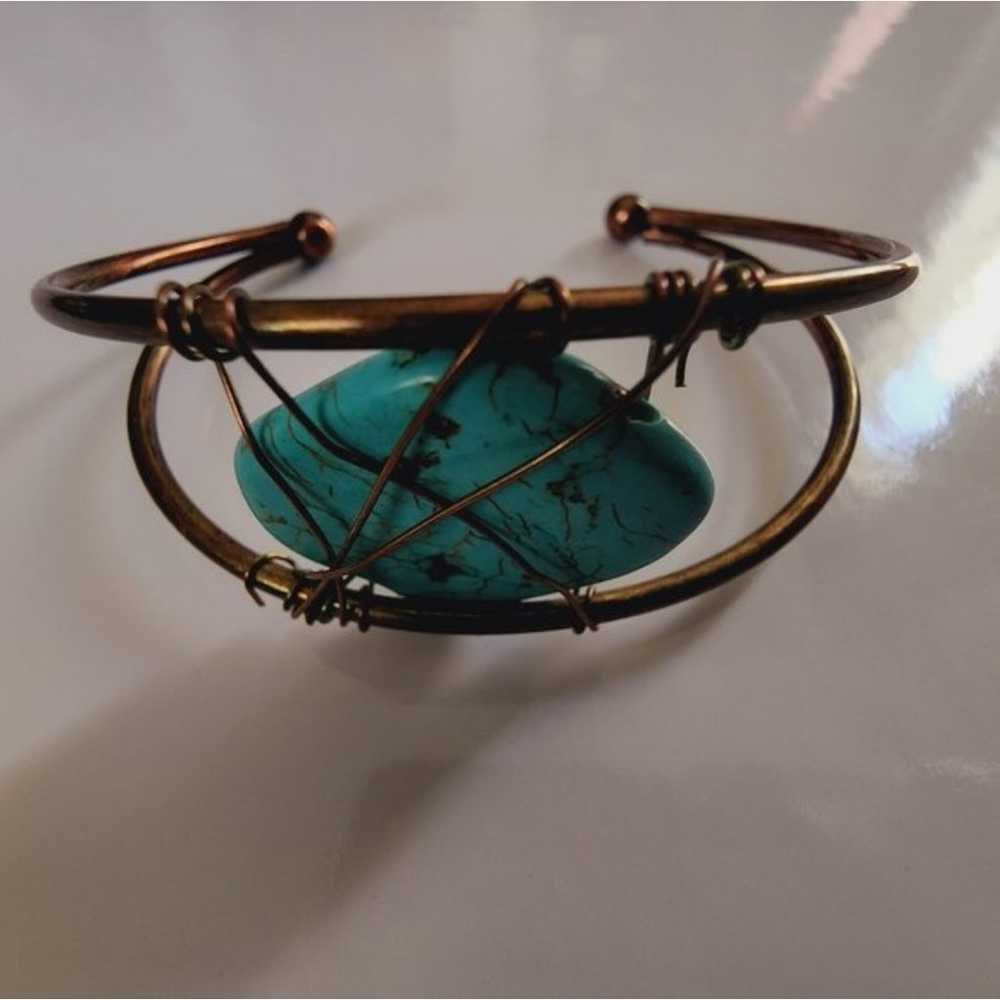 Cuff bangle with wire wrapped turquoise color sto… - image 7