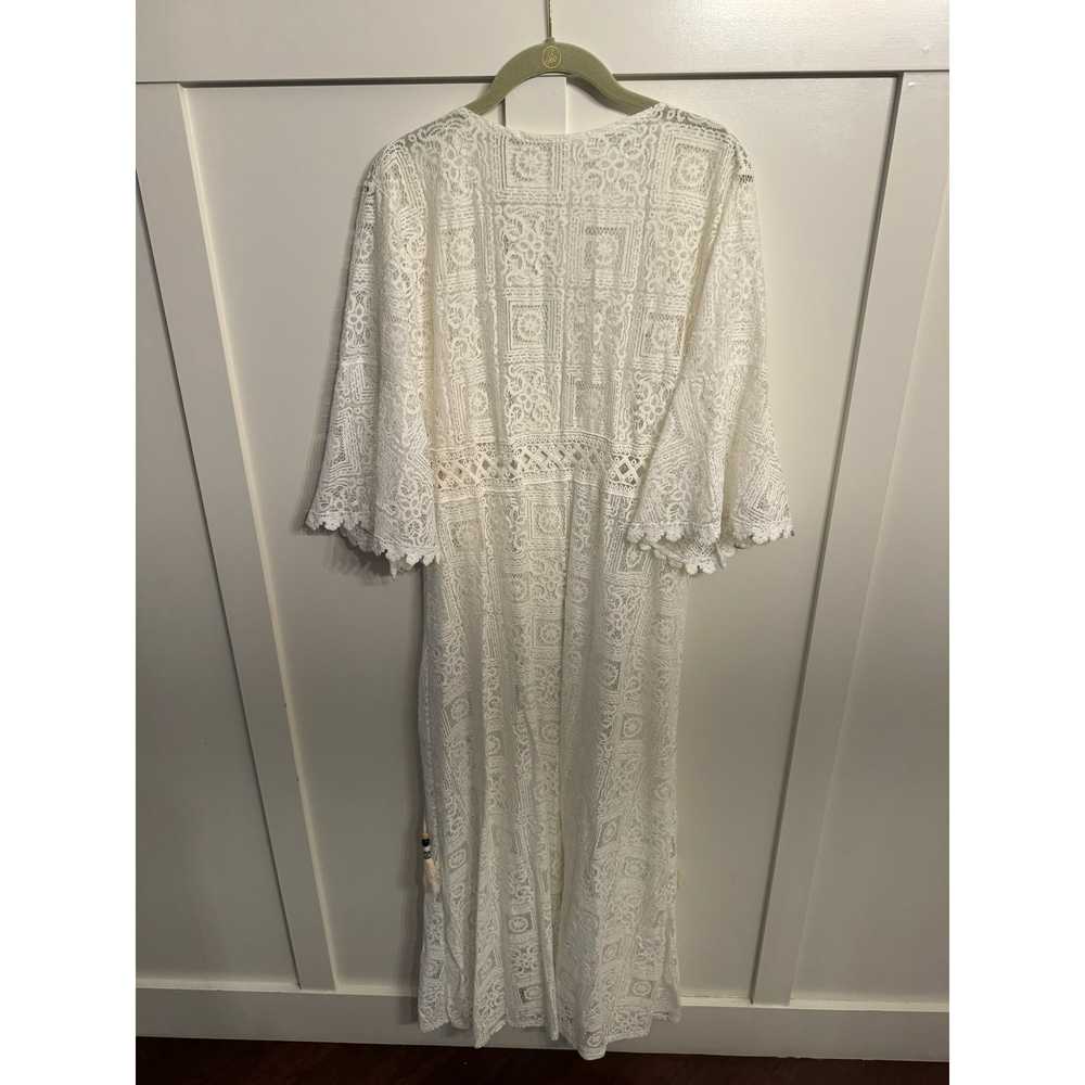 White Geometric Crochet Longline Kimono No Tags - image 6