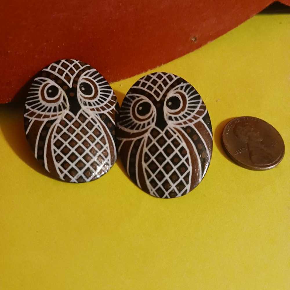 Vintage Wood Owl Earrings Very Cool Unique Jewelr… - image 4