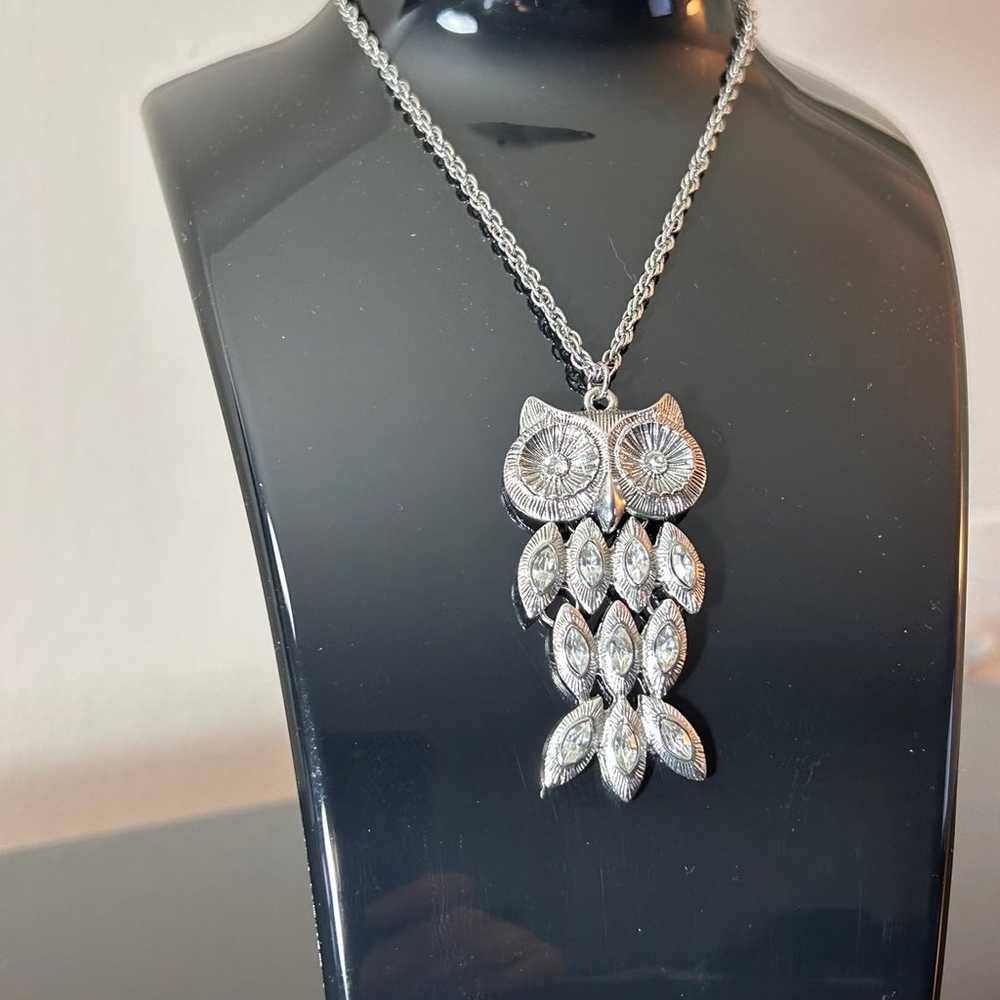 Vintage Bohemian Silver Toned Owl Charm - image 2