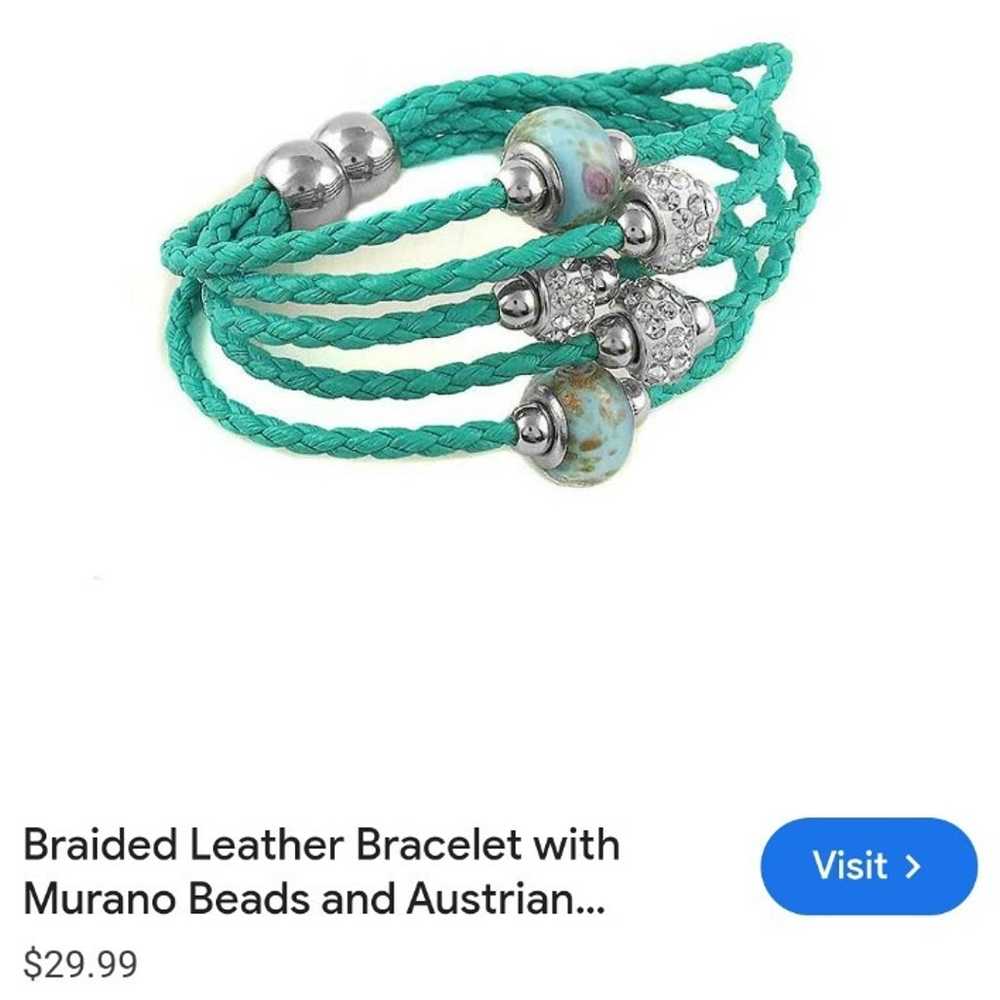 Teal braided bracelet with murano beads and Austr… - image 2