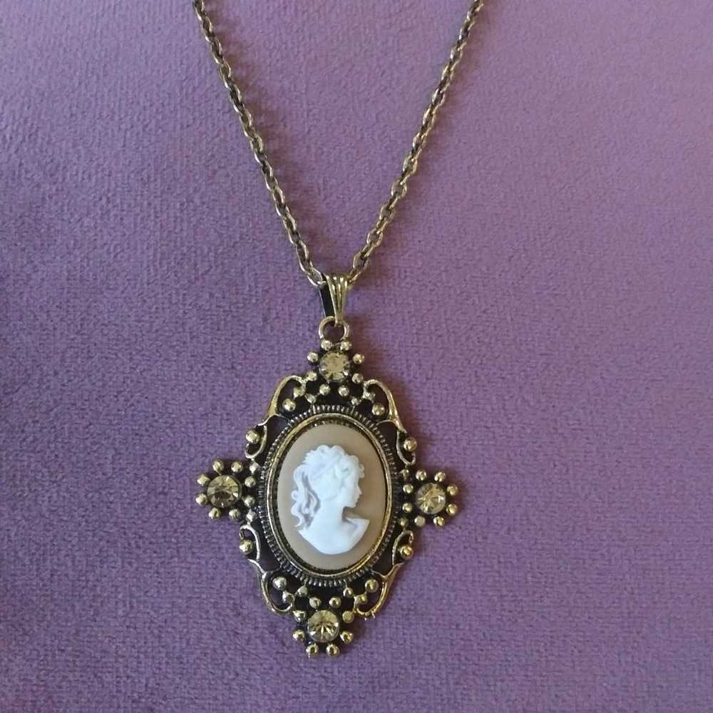 Rhinestone Lady Cameo Necklace - image 3