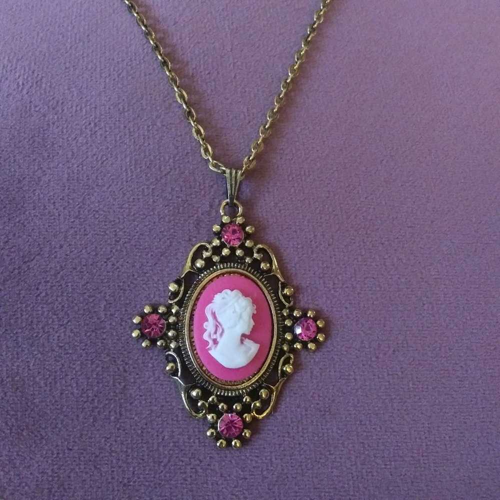 Rhinestone Lady Cameo Necklace - image 4