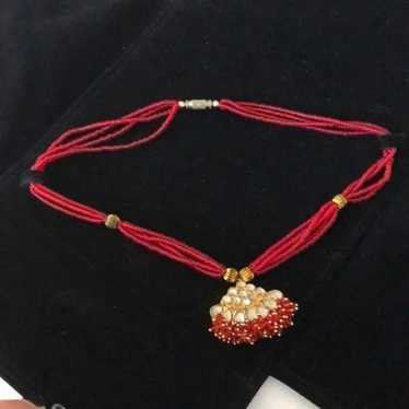 Vintage Indian Statement Necklace with Red Beads … - image 1