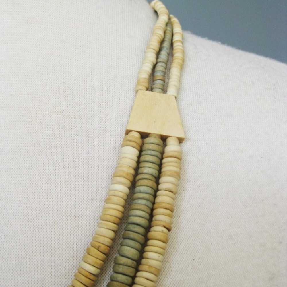 Vintage Triple Strand Wood Beads Neutral - image 2