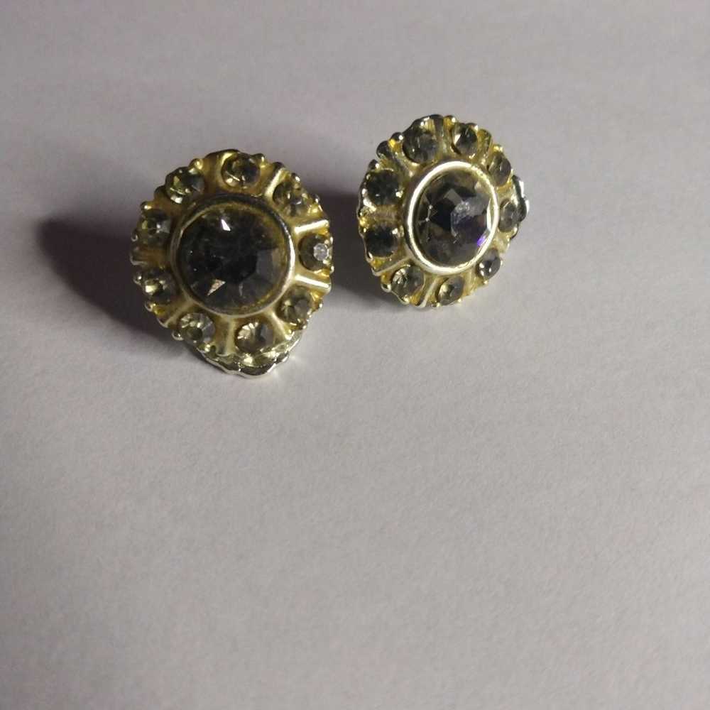 Vintage Silver and Rhinestone clip on earrings - image 2