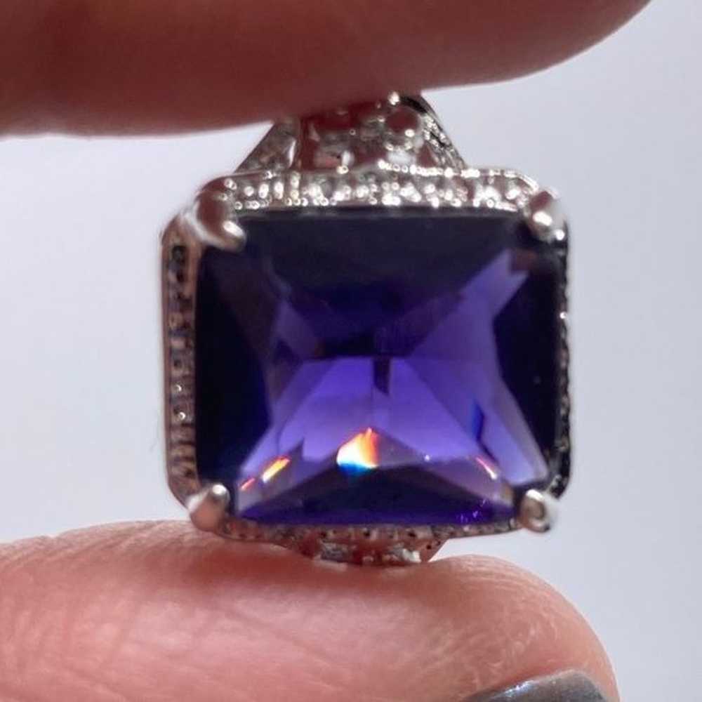 Vintage Style Ring Silver Tone Purple Blue Glass … - image 10