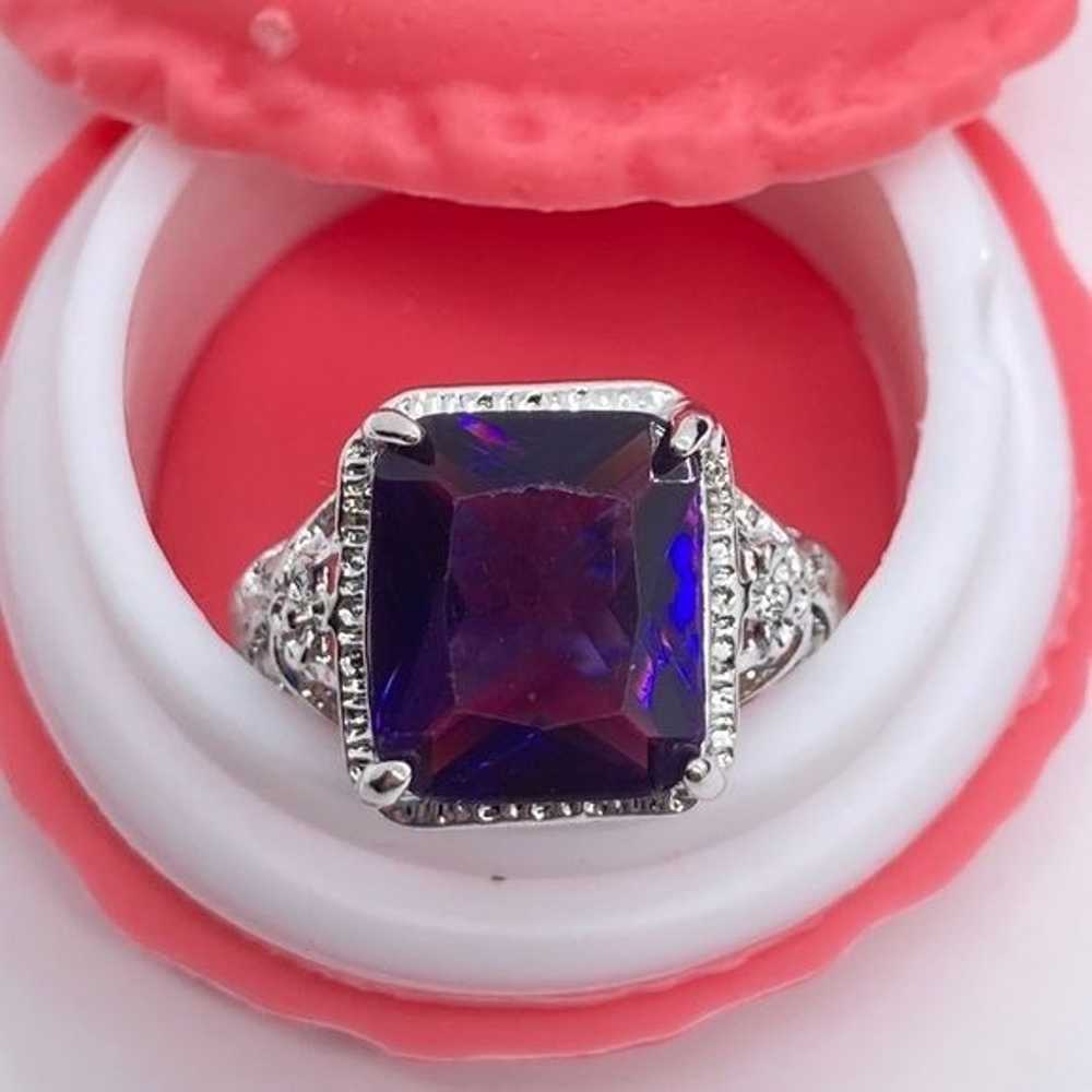 Vintage Style Ring Silver Tone Purple Blue Glass … - image 2