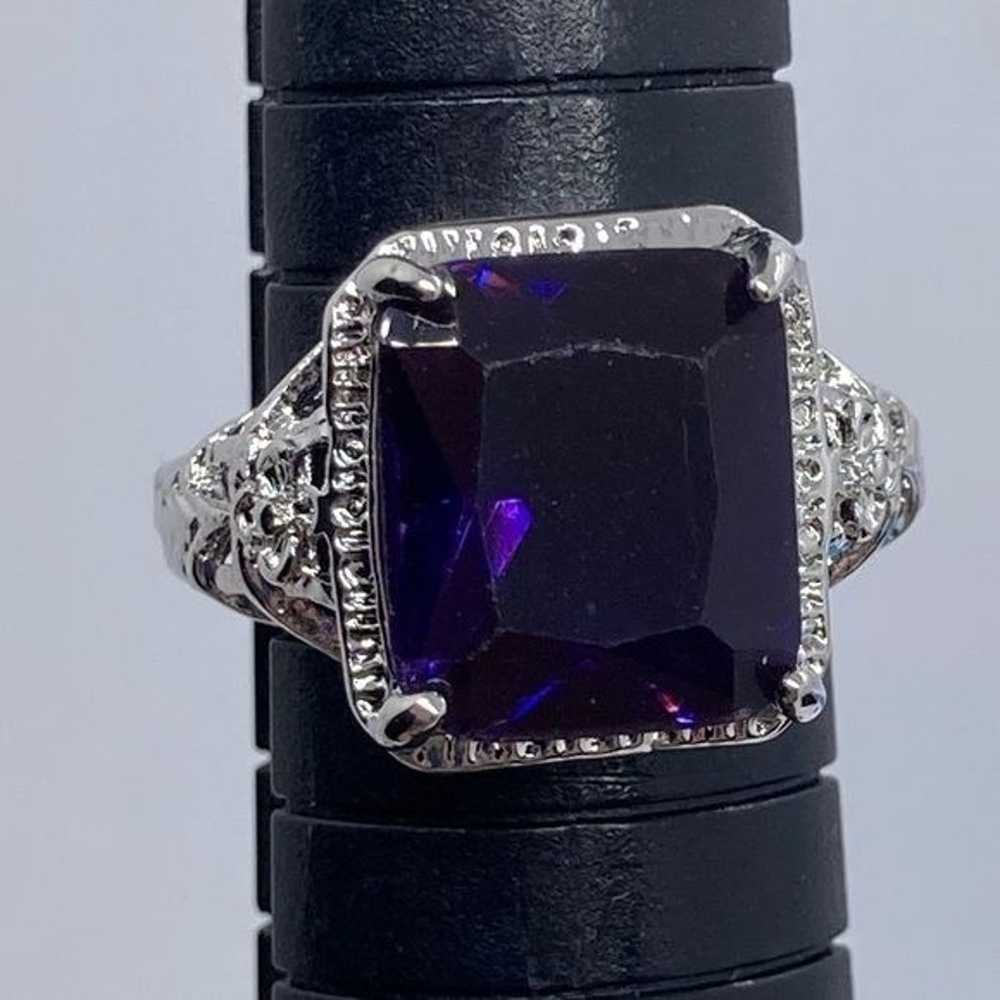 Vintage Style Ring Silver Tone Purple Blue Glass … - image 7