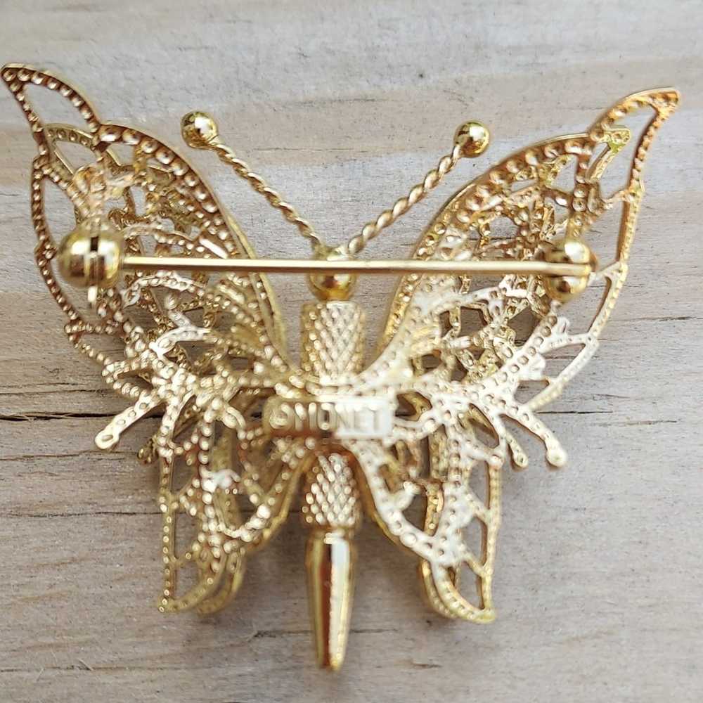 VTG Signed MONET Goldtone Double Wings Filigree B… - image 3