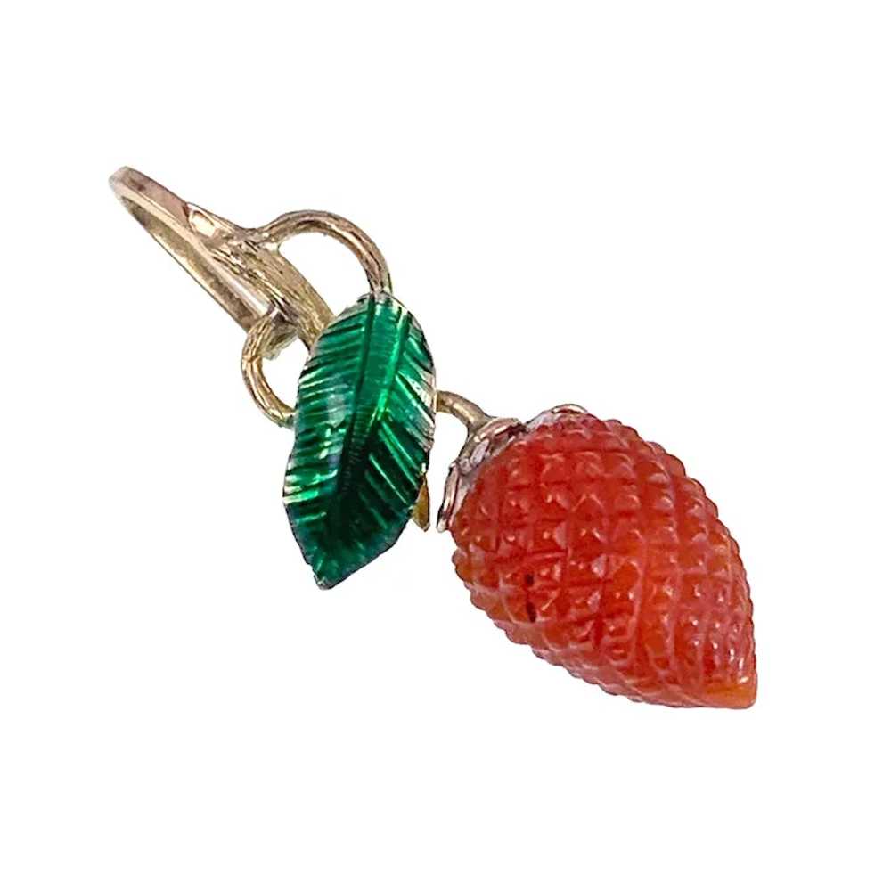 Coral Berry Charm with Green Enameled Leaf - image 2