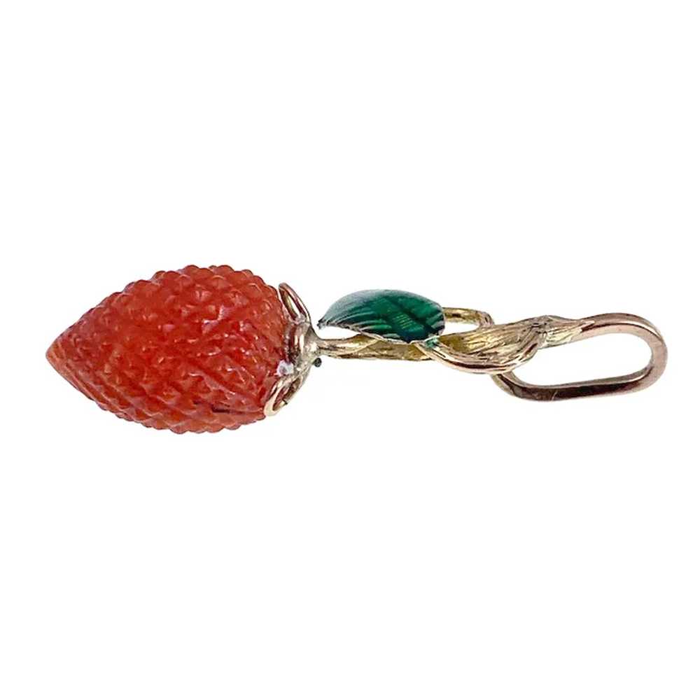 Coral Berry Charm with Green Enameled Leaf - image 3