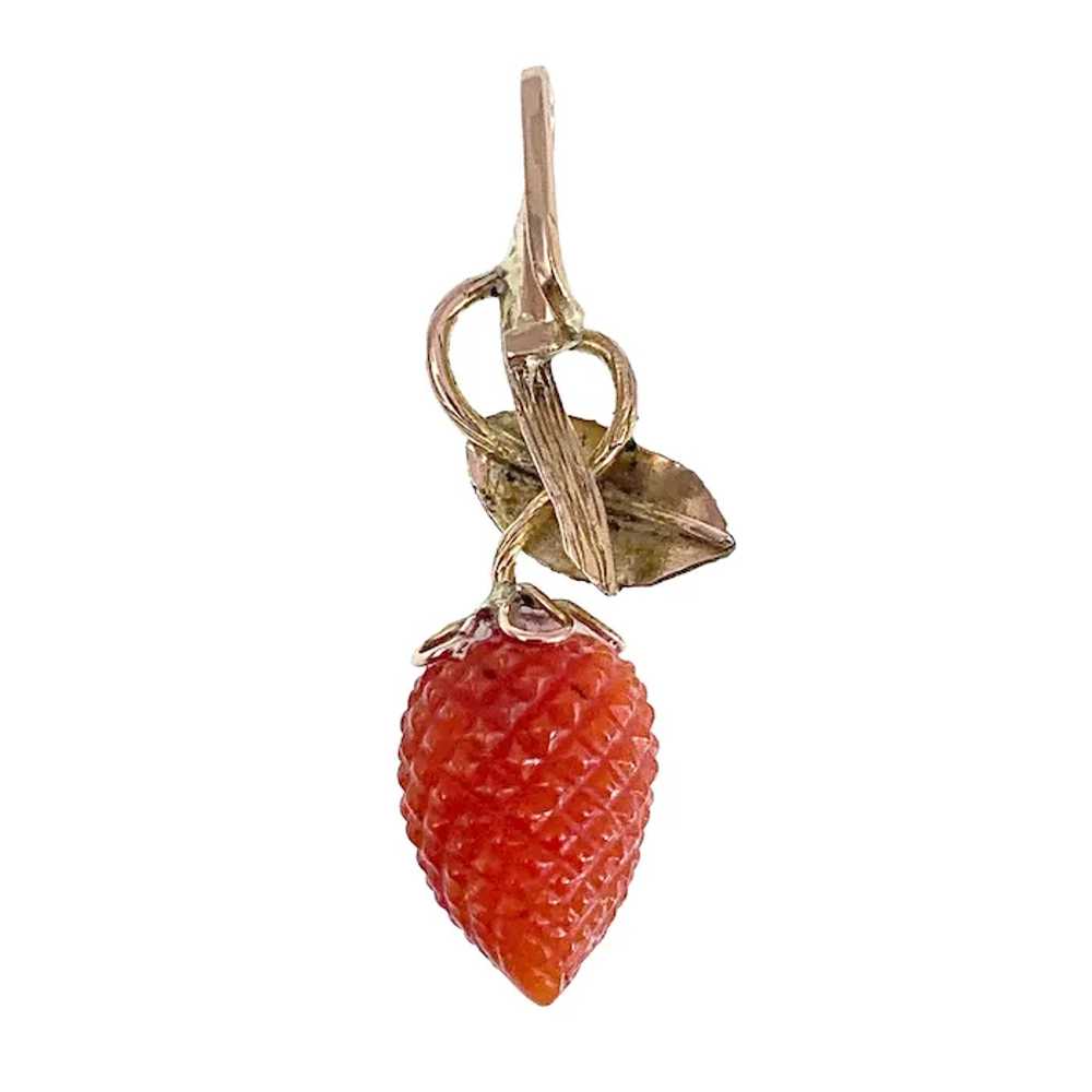 Coral Berry Charm with Green Enameled Leaf - image 5