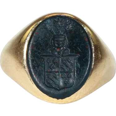 Antique Bloodstone Intaglio Ring 18k Gold - image 1