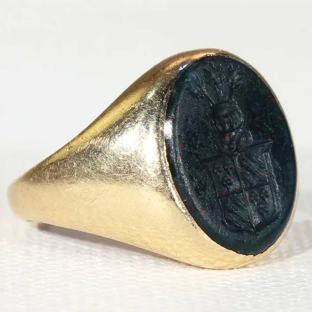 Antique Bloodstone Intaglio Ring 18k Gold - image 3