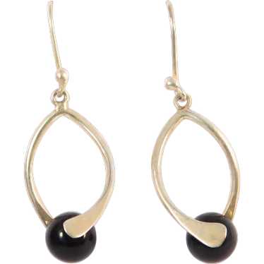 Sleek Sterling Modernist Black Onyx Earrings