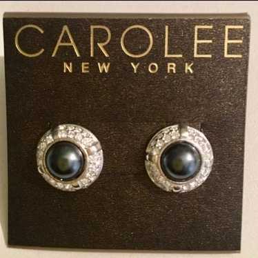 Vintage CAROLEE Black Pearl & Crystal Earrings - image 1