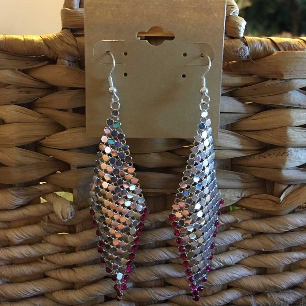 Vintage 80s silver tone mesh rock star earrings - image 2