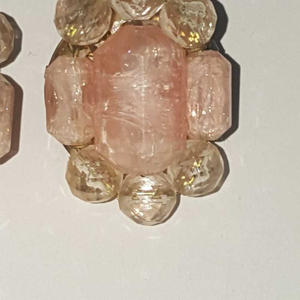 Vintage West German pink cluster clip on earrings - image 1