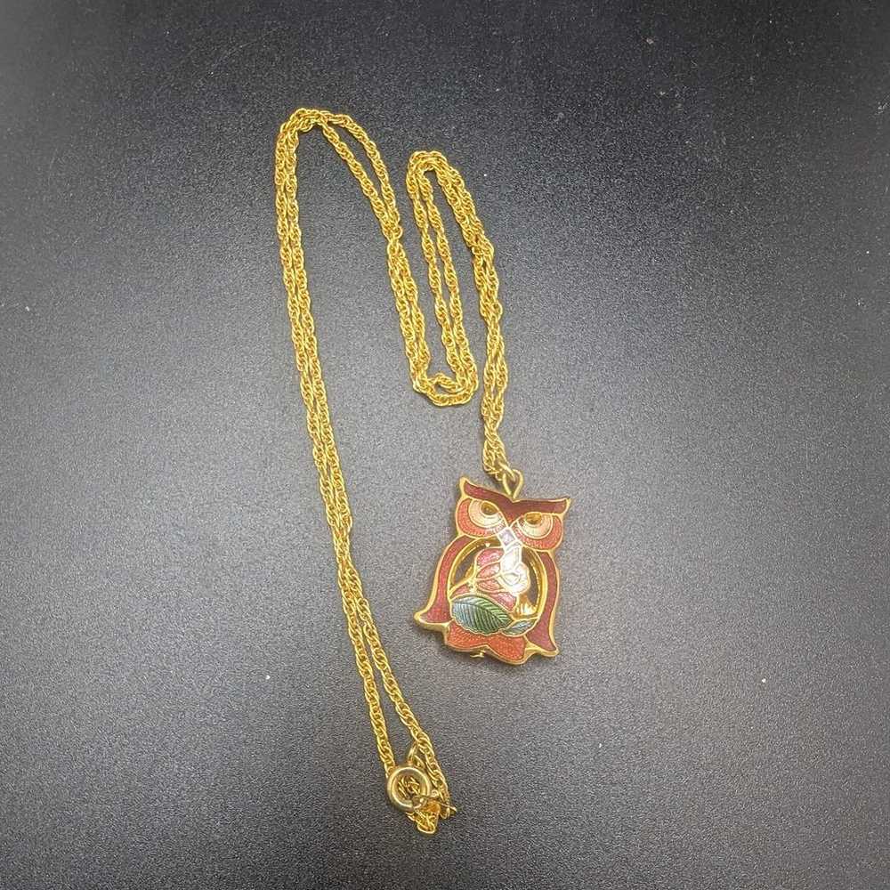 Vintage cloisonne owl necklace - image 1