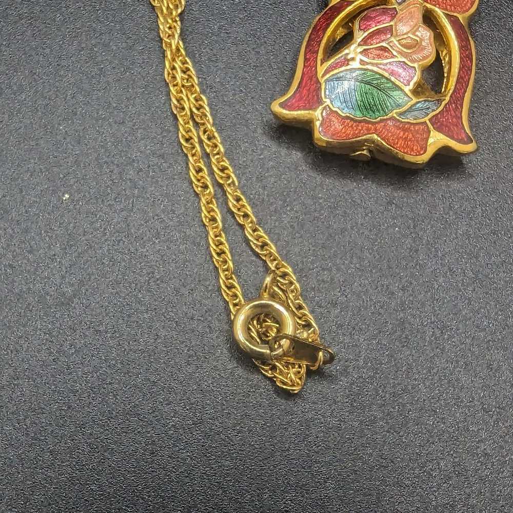 Vintage cloisonne owl necklace - image 3