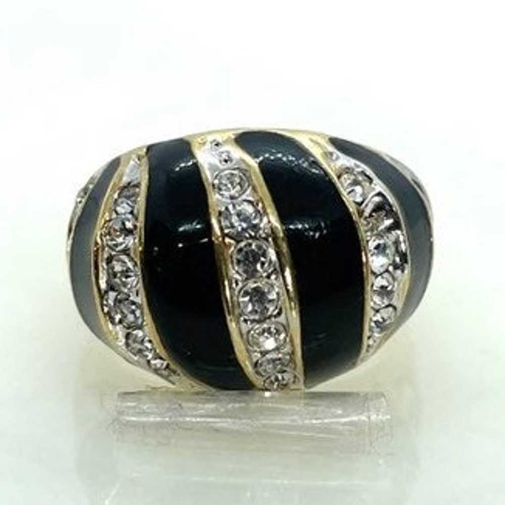 Gold Crystal Enamel vintage fashion ring - image 1