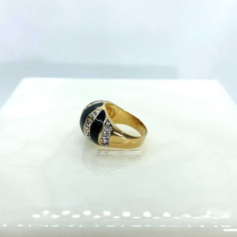 Gold Crystal Enamel vintage fashion ring - image 2