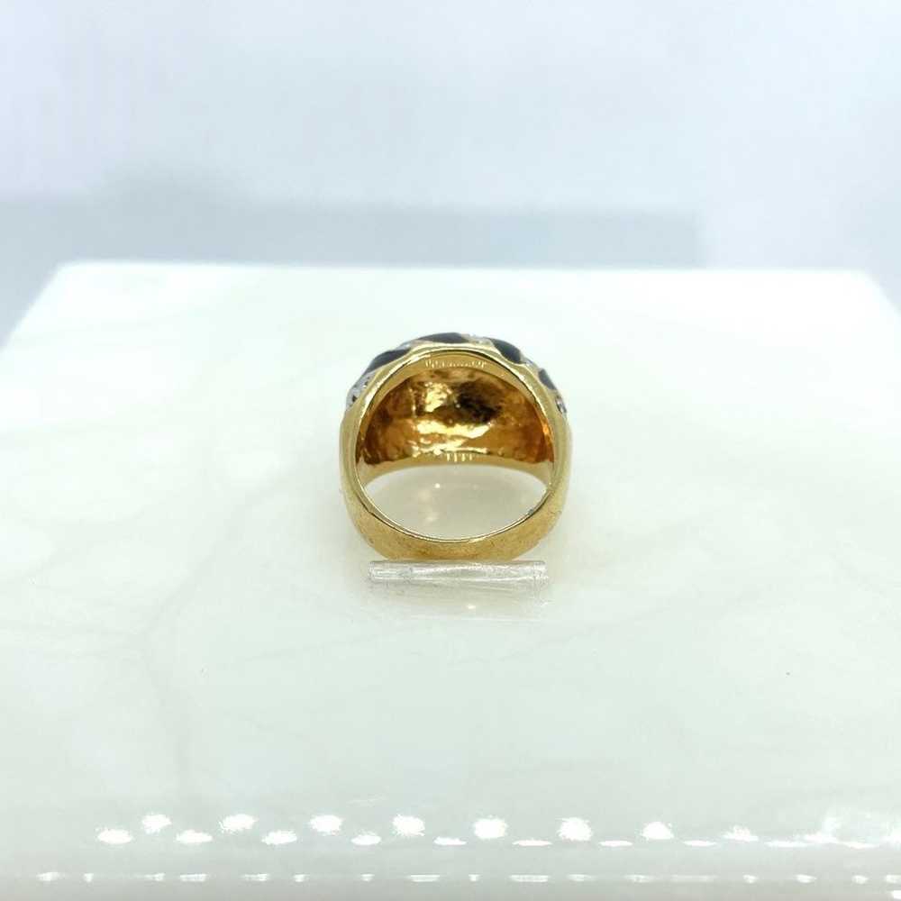 Gold Crystal Enamel vintage fashion ring - image 3