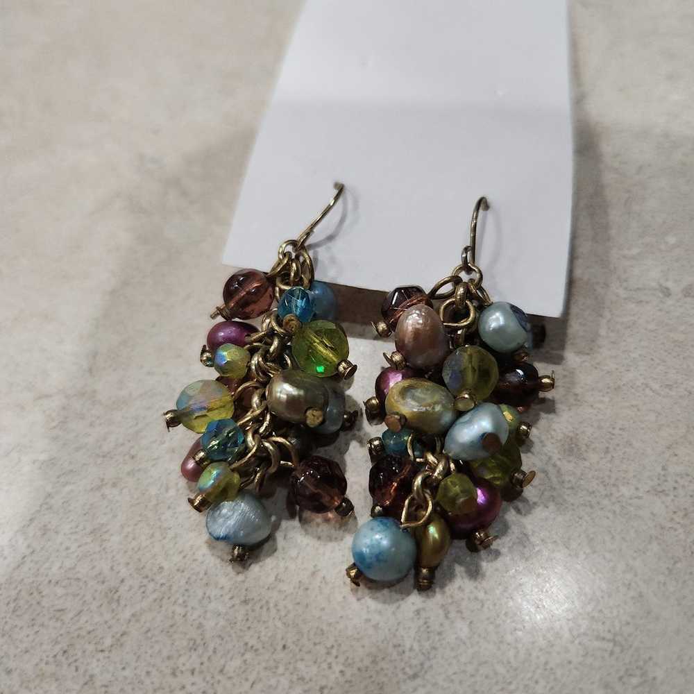 Vintage Fresh Water Pearl Blue & Green Crystal Da… - image 2