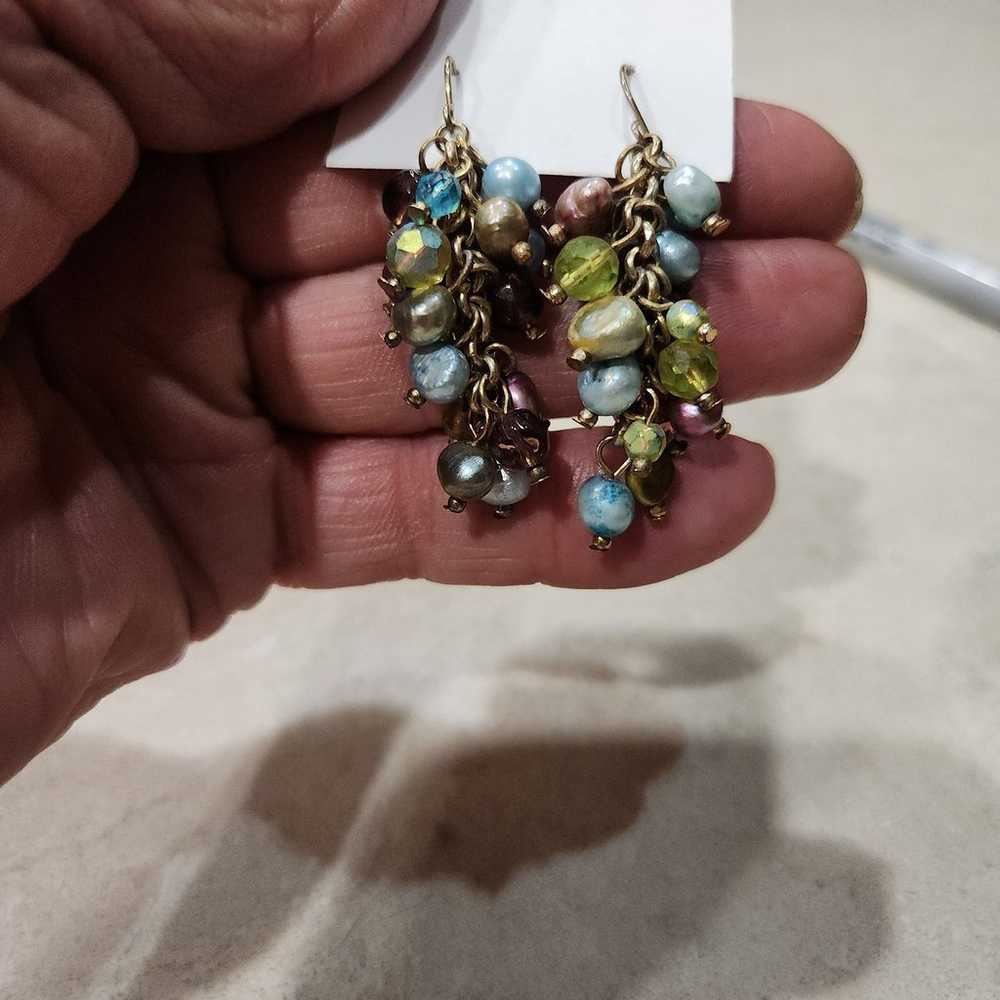 Vintage Fresh Water Pearl Blue & Green Crystal Da… - image 3