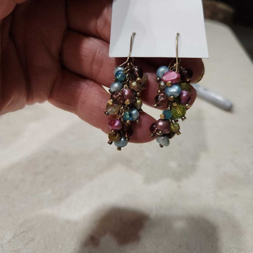 Vintage Fresh Water Pearl Blue & Green Crystal Da… - image 4