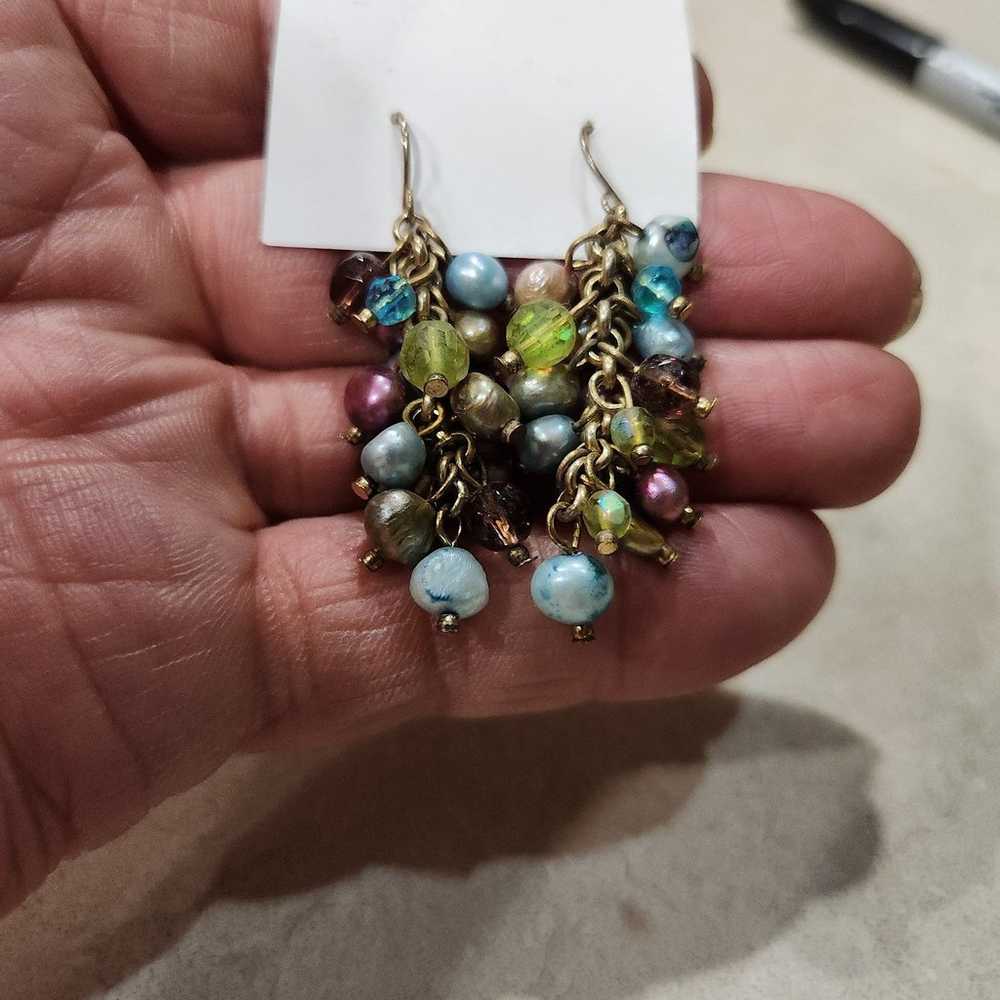 Vintage Fresh Water Pearl Blue & Green Crystal Da… - image 6