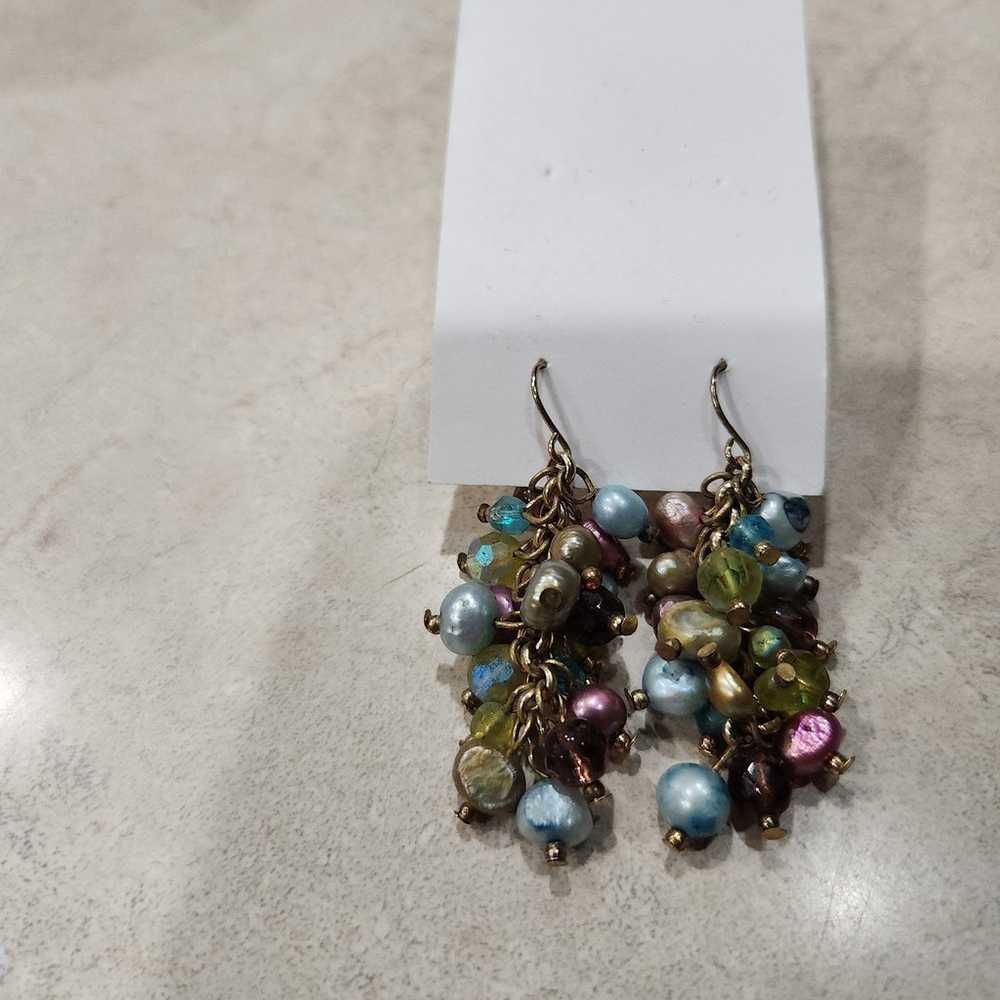 Vintage Fresh Water Pearl Blue & Green Crystal Da… - image 7