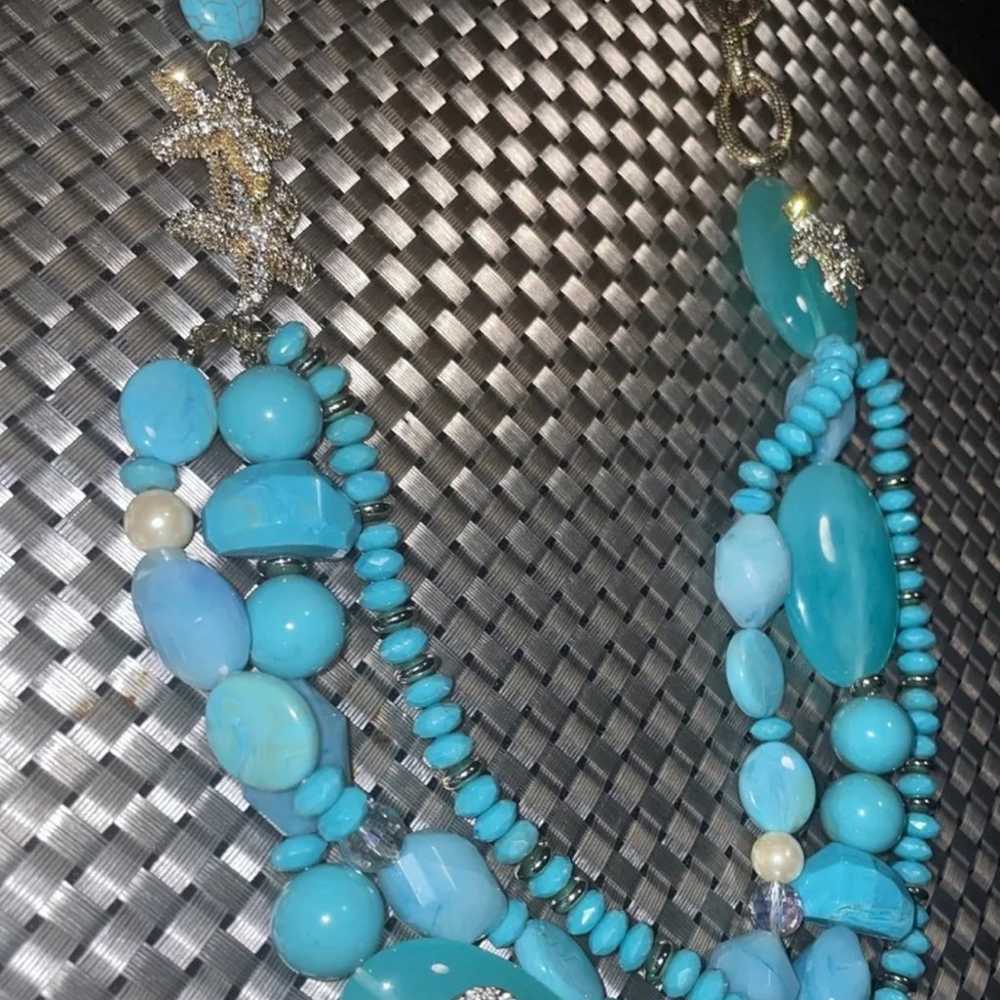 Oceanic Theme Multi-Strand Turquoise Pearl And Si… - image 2