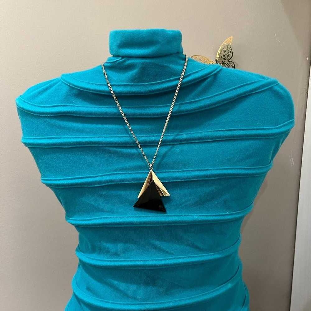 Gold black triangle charm necklace: vintage - image 1