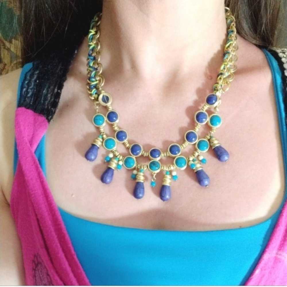 Chico's Necklace Blue Green Yellow Gold Brightly … - image 8