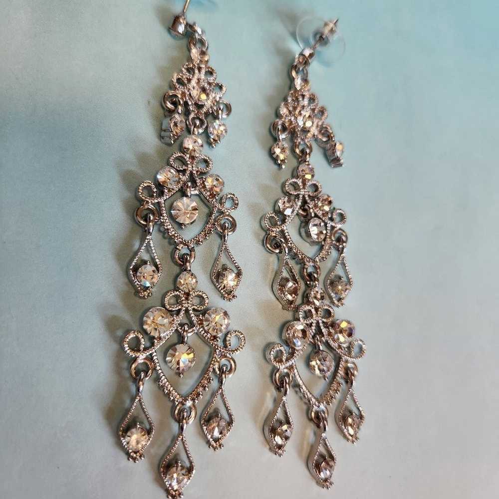 Chandelier Earrings, Vintage Bridal, Rhinestone, … - image 3